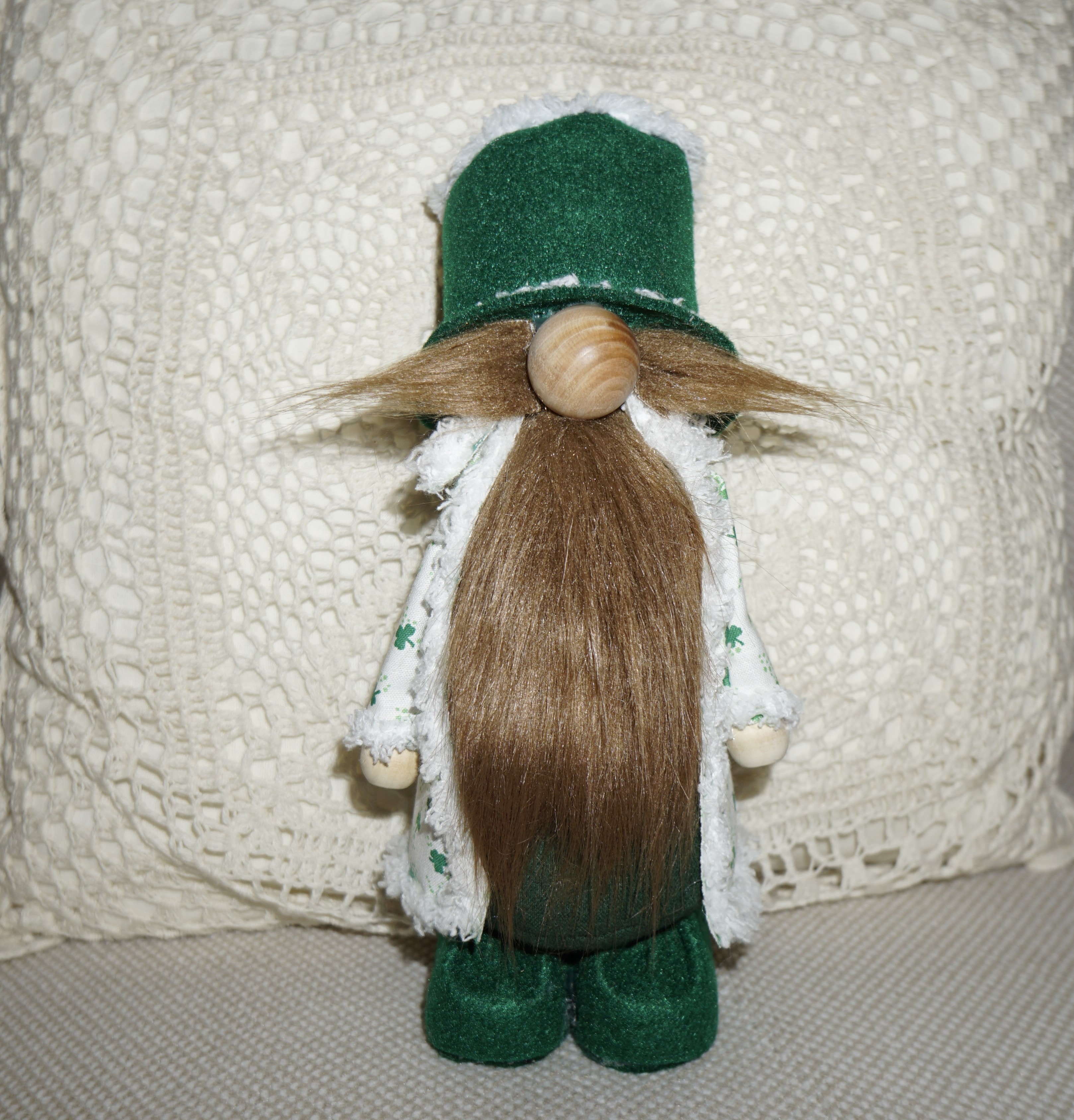 Handmade crocheted amigurumi small gnome with beard