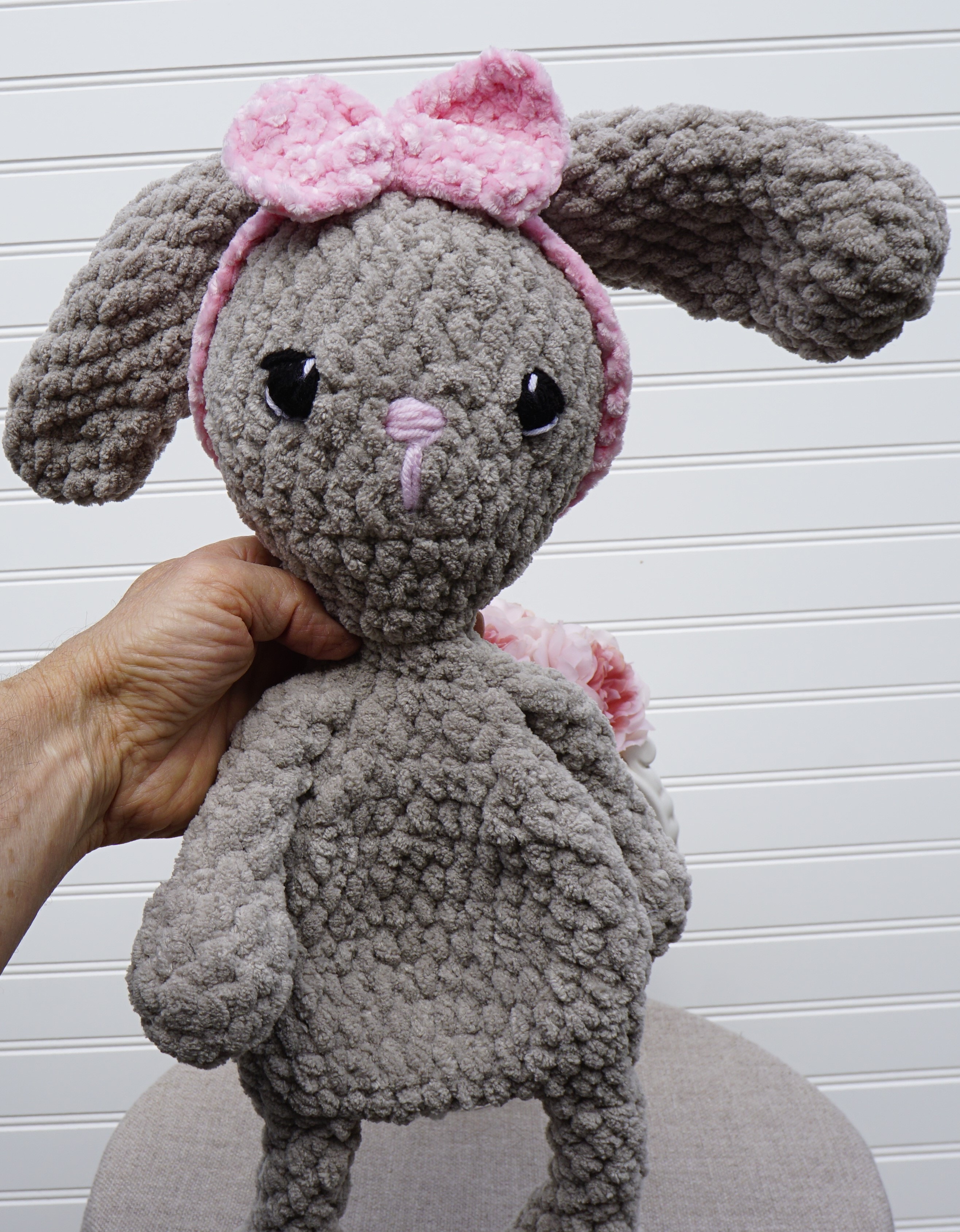 Handmade crocheted amigurumi grey bunny